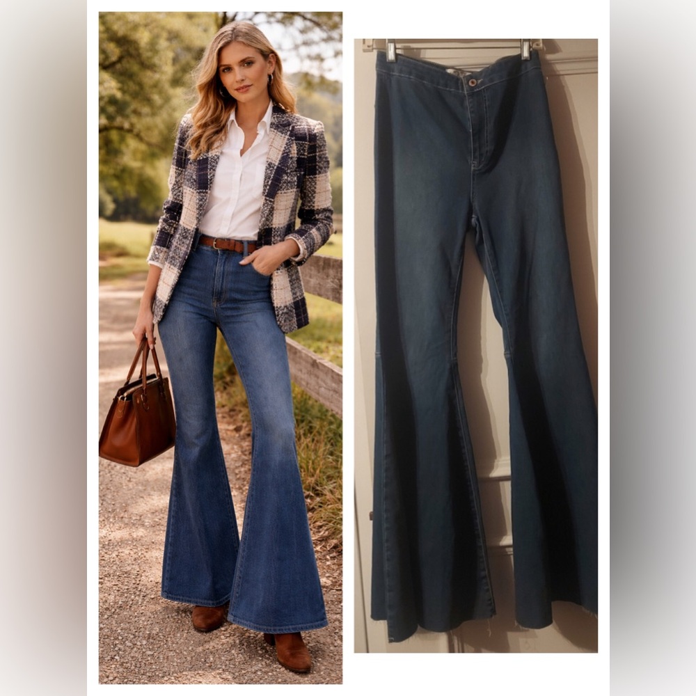 Free People Just Float On Extreme Flare Jeans Size 27 High Rise Blue